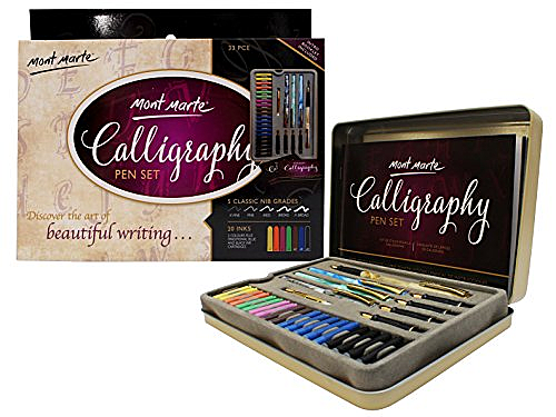 MONT MARTE Stylo Calligraphie Set - 33 pièces - Parfait pour les débutants - Inclus: 4x Stylo Calligraphie, 5x Plume de Calligraphie et bien plus - Excellente Introduction Calligraphie, Handlettering