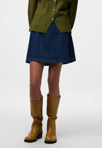 Pieces Mini PCFLORA MW WRAP DENIM - Jupe portefeuille - dark blue denim/denim bleu foncé - ZALANDO.FR