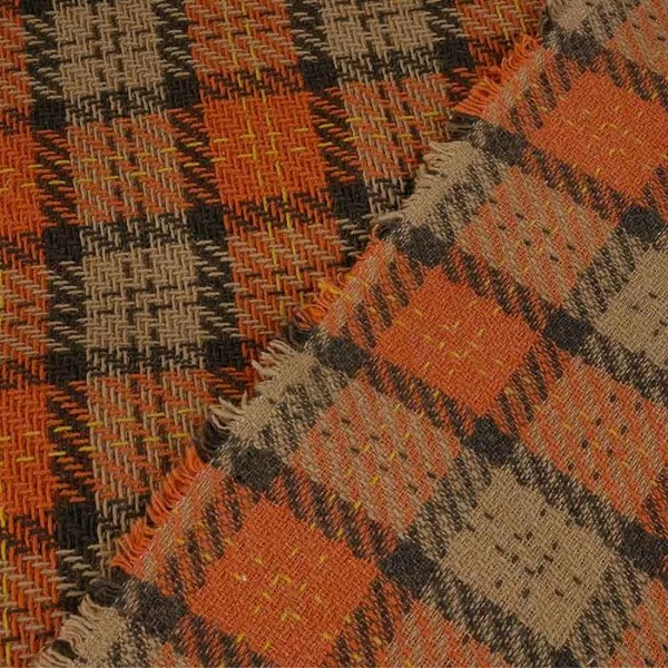 Lainage Coton à Carreaux Haute Couture - Orange