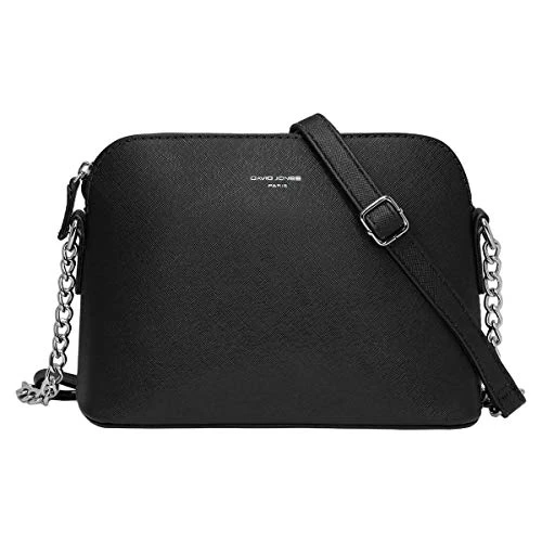 David Jones - Petit Sac Bandoulière Femme - Sac à Main Chaîne Argentée Porté Epaule - Besace Sacoche Messenger Téléphone Cuir PU Rigide - Fourre-Tout Ville Voyage Shopping Mode Chic - Noir