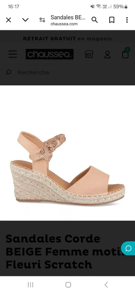 Sandales Corde BEIGE Femme motif Fleuri Scratch PHILOV