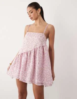 ASOS DESIGN - Robe trapèze courte en mousseline - Rose fleuri