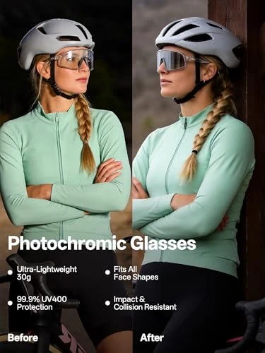 SCVCN Photochromique Lunette de Cyclisme Vélo Sport Homme Femme Transparente Protection UV400 Vélo VTT Course Pêche Course Conduite Volleyball Golf Softball 06A