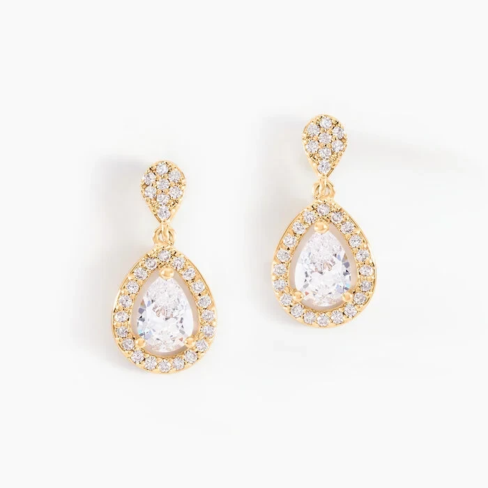 Boucles D'oreilles Pendantes Brigita Plaqué Or Jaune Oxyde - Pour Femme - Pierre en Oxyde de Zirconium de forme Poire - Motif Goutte - Histoire d'Or