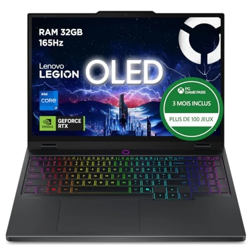 Lenovo Legion 5 15IRX10 - Ordinateur Portable Gaming 15.1'' OLED WQXGA 165Hz (Intel Core i7-13650HX, RAM 32Go, SSD 1To, NVIDIA RTX 5070 8GB, Windows 11) Clavier rétroéclairé AZERTY Français - Noir