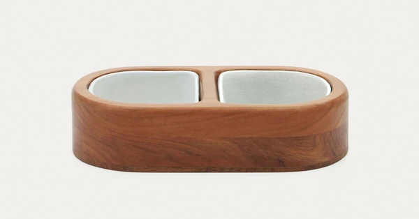 Ensemble Arlo de 2 bols nourriture/eau avec support en bois 38 x 20 cm | Kave Home France