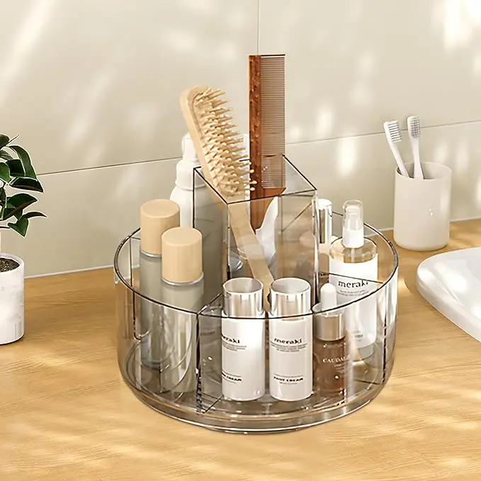 SCLLNDA Rangement Maquillage Organisateur Maquillage 360° Organisateur de Maquillage Boite Organiseur Maquillage étagère à 5 Compartiments Rangement Parfum Skincare Organizer acrylique transparent