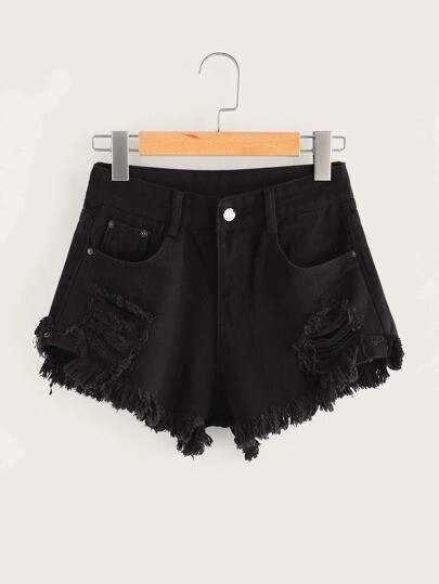 Short en jean effiloché déchiré