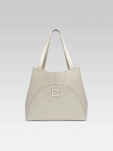 Clemenceau - Ivory grained leather tote bag