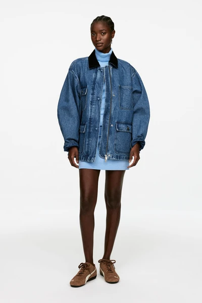 Veste en jean col velours – Bleu – Femme – ARKET FR