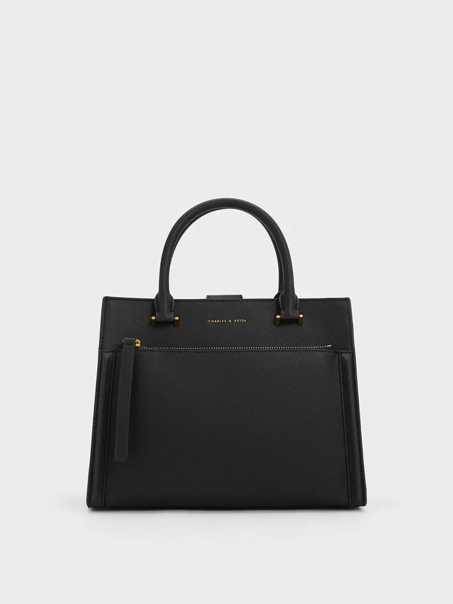 Black Anwen Structured Tote Bag | CHARLES & KEITH