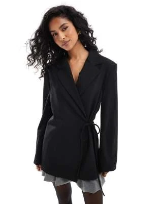 Pull&Bear - Blazer oversize avec liens devant - Noir | ASOS