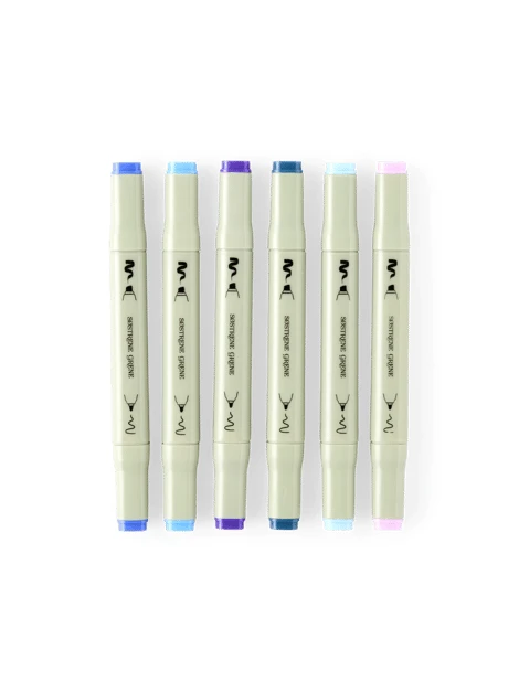 Marqueurs d’artiste | Doubles pointes. Lot de 6. | Multi