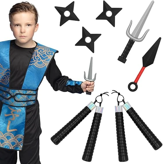 Boland 50433 - Set d'armes Ninja, 7 pièces, armes jouets en set, accessoires, accessoires pour déguisements de carnaval