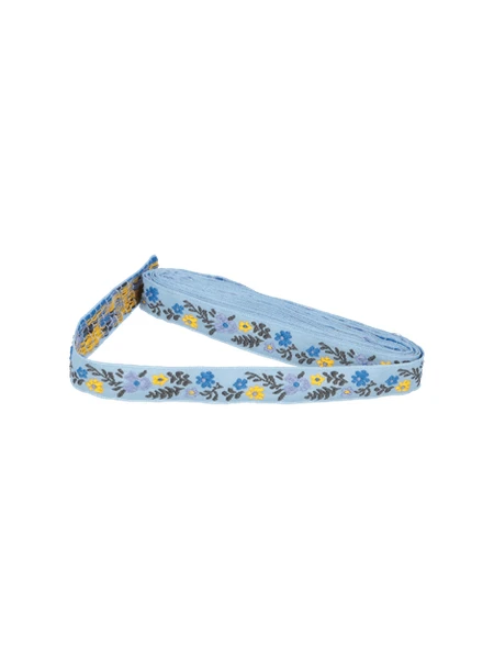 Ruban avec fleurs brodées | 3 m x 1,7 cm. | Light Blue
