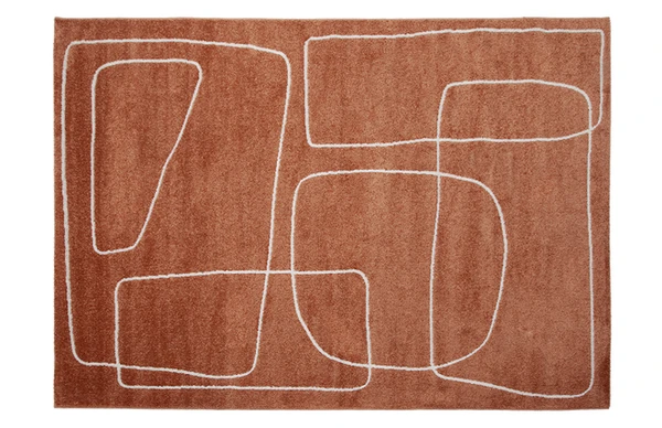 Tapis rectangulaire motif line art terracotta et blanc 160 x 230 cm TIANA - Miliboo
