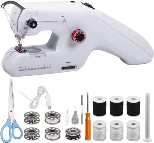 Onherm Machine à Coudre Électrique Portable, Équipé D'une Aiguille et D'un fil, Facile à Utiliser, Adaptée aux Débutants et Aux Enfants, Applicable aux Vêtements, Rideaux, Jouets en Peluche