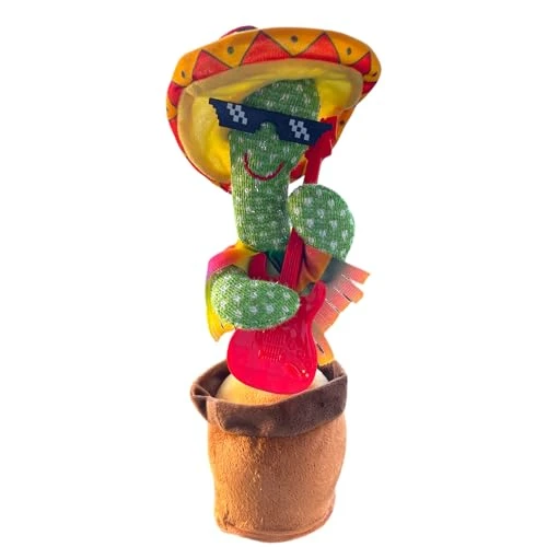 Vista Trade Cactus Dansant avec USB et Batterie - Cactus Qui Danse et Répète, Cactus Qui Parle, Jeux Cactus Qui Parle - Jouet Cactus Chantant et Lumineux pour Enfants et Famille