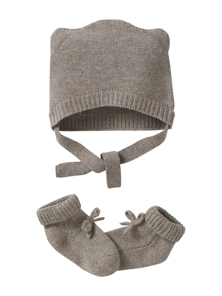 Kit naissance bonnet et chaussons laine et cachemire