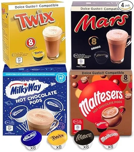Boissons au Chocolat - Dolce Gusto Compatible - 32 Capsules - Mars, Milkyway, Maltesers (8 chaque)
