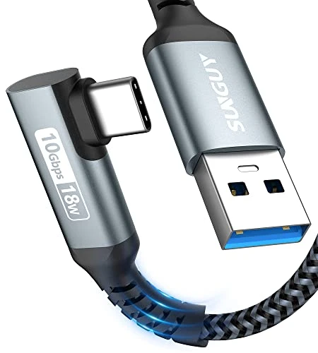 SUNGUY Câble USB C Coudé 90 Degrés Charge Rapide 3A Nylon Tressé 10Gbps Data Sync Type C Câble Compatible avec iPhone 15/15 Pro/15 Pro Max, Galaxy S23 S22, Pixel, Huawei(0.3M)