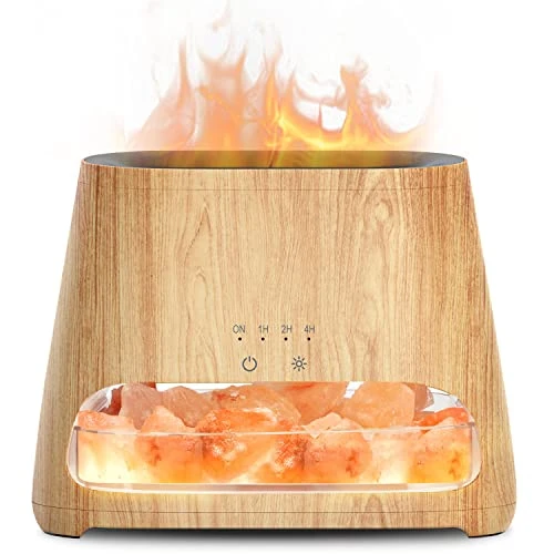 SALKING 2 en 1 Diffuseur d'huiles Essentielles &amp; Lampe en Cristal de Sel Himalaya, Diffuseur d'aromathérapie avec Lumière Effet Flamme, L'humidificateur a 3 luminosité