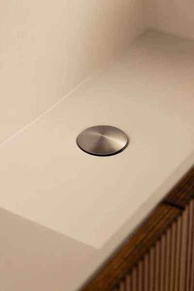 Vanne de vidange pour lavabo type Click-Clack en acier inoxydable et laiton Orveta