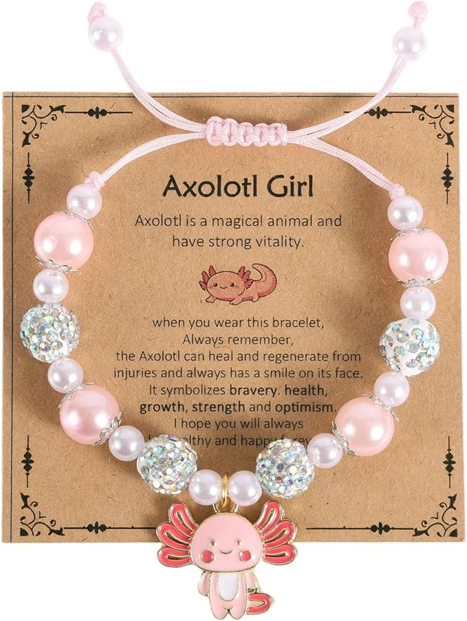 Bracelet Axolotl Réglable, Bracelet à Breloques en Perles Axolotl avec Jolie Carte Cadeaux de Rentrée Scolaire Bijoux de Fin d'Études Mignons Trucs Extensibles Kawaii