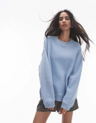 Topshop - Sweat à surpiqûres de qualité supérieure - Bleu pastel