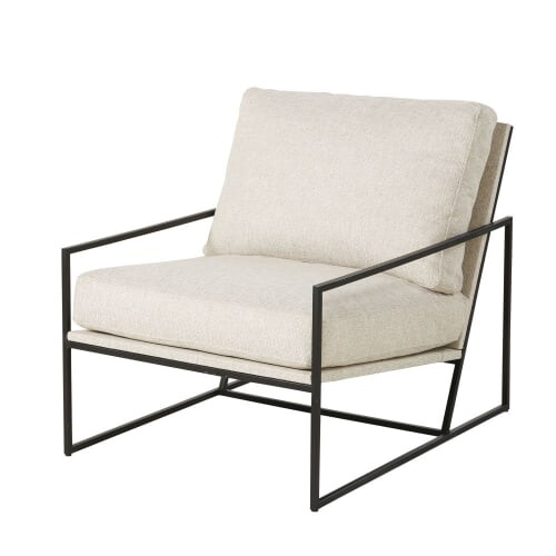 Fauteuil écru et métal noir satiné