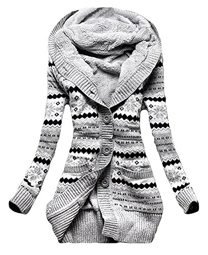 Minetom Femme Hiver Toison Tricoté Bouton Pulls Vêtements Cardigan Tunique Sweats à Capuche Tricots Manteaux Gris FR 38