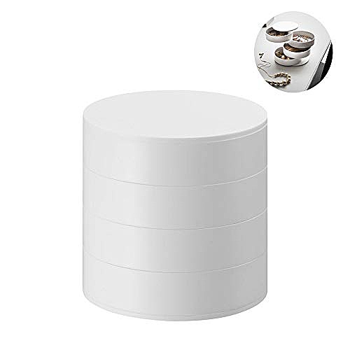 KOBWA Boîte à Bijoux 4 Niveaux avec Couvercle, Rotation de 360° Petite Boîte à Bijoux de Voyage de Rangement pour Bagues Boucles d'oreilles Collier, Cadeau pour Fete des Mères, Saint Valentin, Blanc