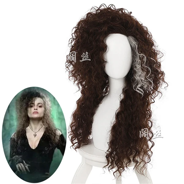 Perruque de Cosplay Longue et Ondulée de Rick Bellatrix Lestrange, Marron Mixte, avec Bonnet, Degré de Chaleur - AliExpress 200000532