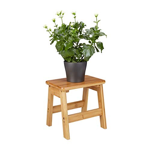 Relaxdays Tabouret repose-pieds bambou RUSTICO table console bois guéridon petit tabouret enfant HxlxP: 27 x 29 x 24 cm, nature