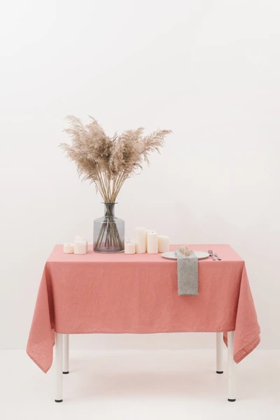 Nappe rose, tissu de table en lin, maison de lin, nappe, largeur 56" x longueur personnalisée, nappe en lin lavé, linge de table