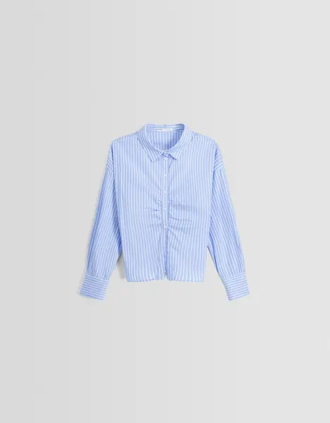 Chemise manches longues popeline rayures froncée