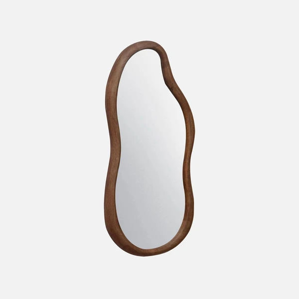 Miroir organique en bois d'hévéa, couleur noyer, 70 cm | sweeek