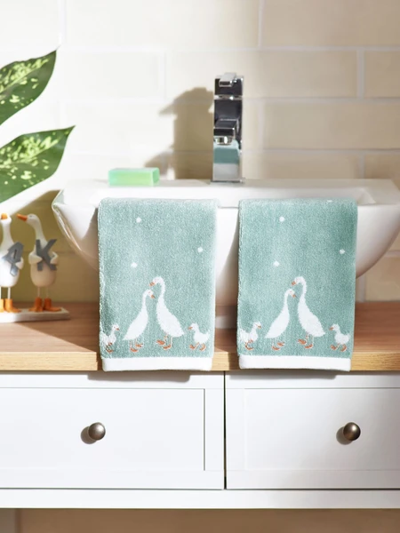 Set of 2 Teal Blue 100% Cotton Geese Face Cloths