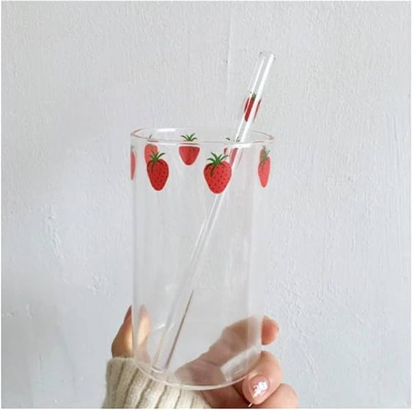 JSJJAEY Tasse à Eau Borosilicate Nana Nana Mignon Fraise Lait de Verres Boire Verres Coupe avec Paille (Color : A)