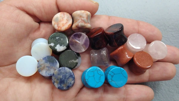 Ear Stone Plugs 9 Pair Value Set Gauges Multi Color Variety Double Flare Stretching Saddle Expander 18 Piece 8G-30mm