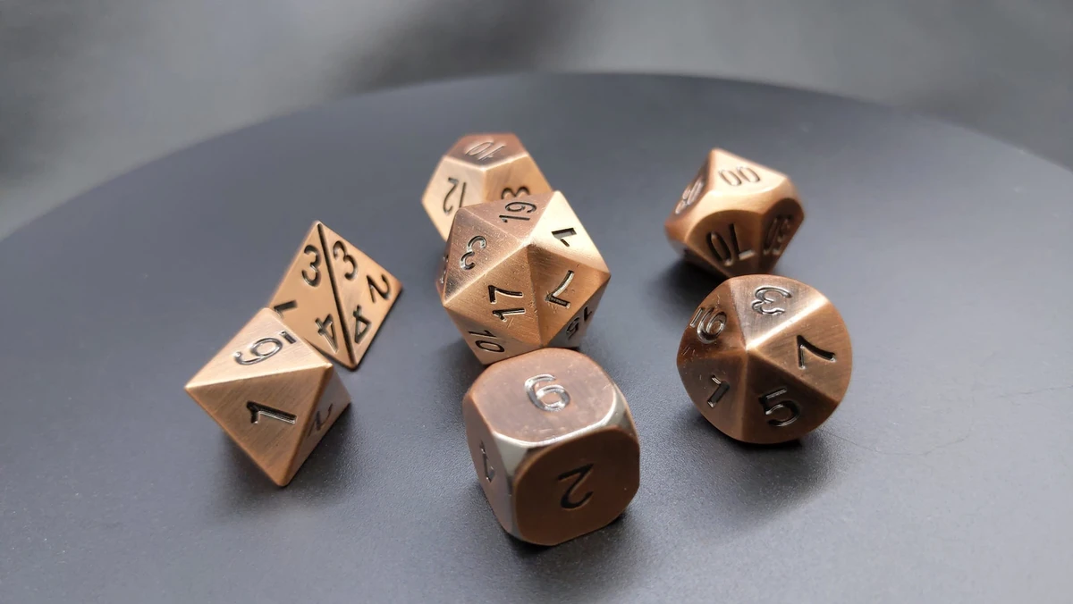 Antique Copper Metal Polyhedral Dice - D&D Dice - TTRPG Dice -