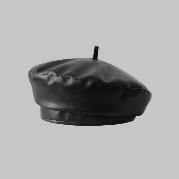 Plain Faux Leather Beret