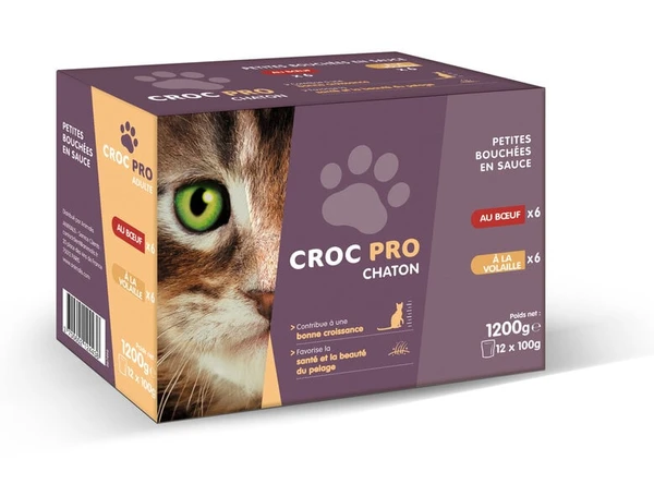 Croc Pro - Bouchées en Sauce Boeuf et Volaille pour Chatons - 12x100g | Animalis