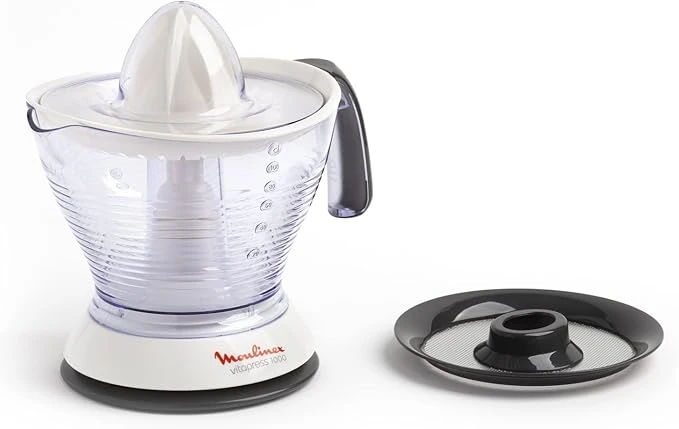 Moulinex Presse-agrumes électrique, Capacité 0,6 L, 25 W, Sélecteur de Pulpe, Extraction maximum des jus, Rangement pratique, Marche/arrêt automatique, Vitapress PC300B10, Blanc