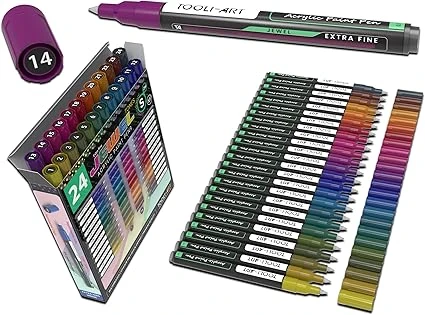 Lot de 24 stylos acryliques imperméables pour pierres - Série spéciale pour peinture sur pierre, galets en plastique, toile, verre, gobelet opaque à base d'eau - Séchage rapide (JEWEL EXTRA FIN)