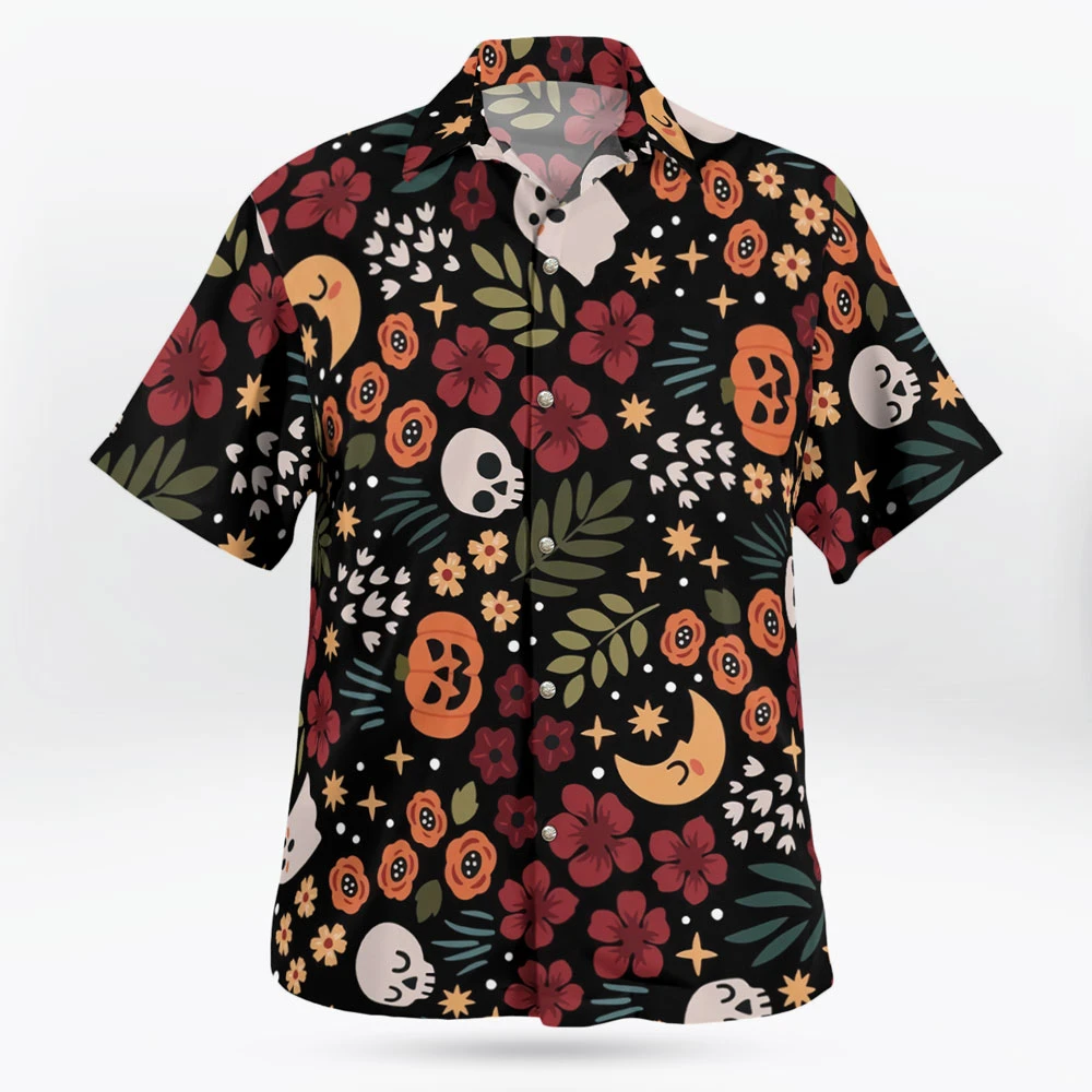 Halloween Skulls Pumpkin Floral Pattern Hawaiian Shirt - Tropi Hawaiian Shirts