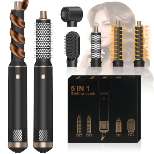 HyAdierTech Set Brosse Soufflante 5 en 1, Seche Cheveux 1000W, Air Styler, Fer a Boucler Ions Négatifs, Brosse Lissante Cheveux, Avec 5 Accessoires, 3 Températures, Pour Lisser Boucler Volume (1)
