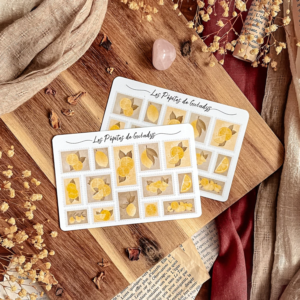Petite planche de stickers timbres Citrons