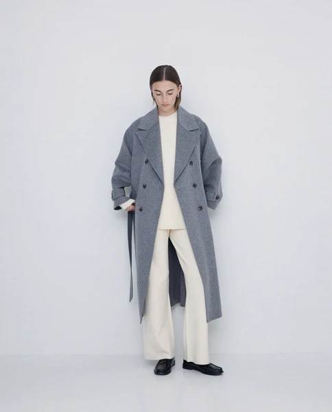 Trench-coat en laine fait main gris