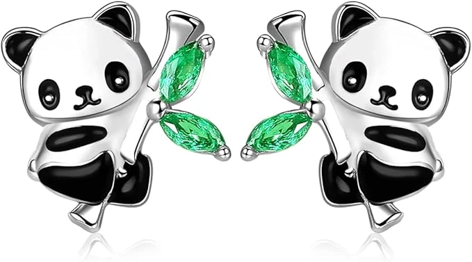 Boucles d'oreilles panda en argent sterling 925 pour filles Boucles d'oreilles panda mignonnes hypoallergéniques Cadeaux d'anniversaire pour filles adolescentes